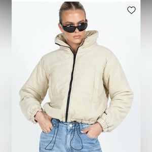 Princess Polly beige bomber puffer drawstring jacket sz 4